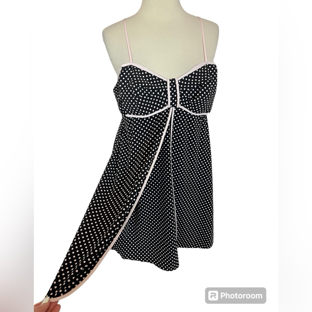 Kate Spade New York Dress Size Large Black Pink Polkadot Bow‎ Chemise Slip Short